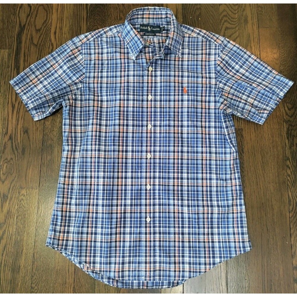 Vintage Ralph Lauren Button Down Shirt Men's Medium Plaid Red Blue Hong Kong